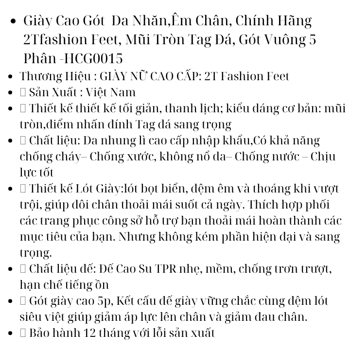 Giày Cao Gót  Da Nhăn,Êm Chân, Chính Hãng 2Tfashion Feet, Mũi Tròn Tag Đá, Gót Vuông 5 Phân -HCG0015