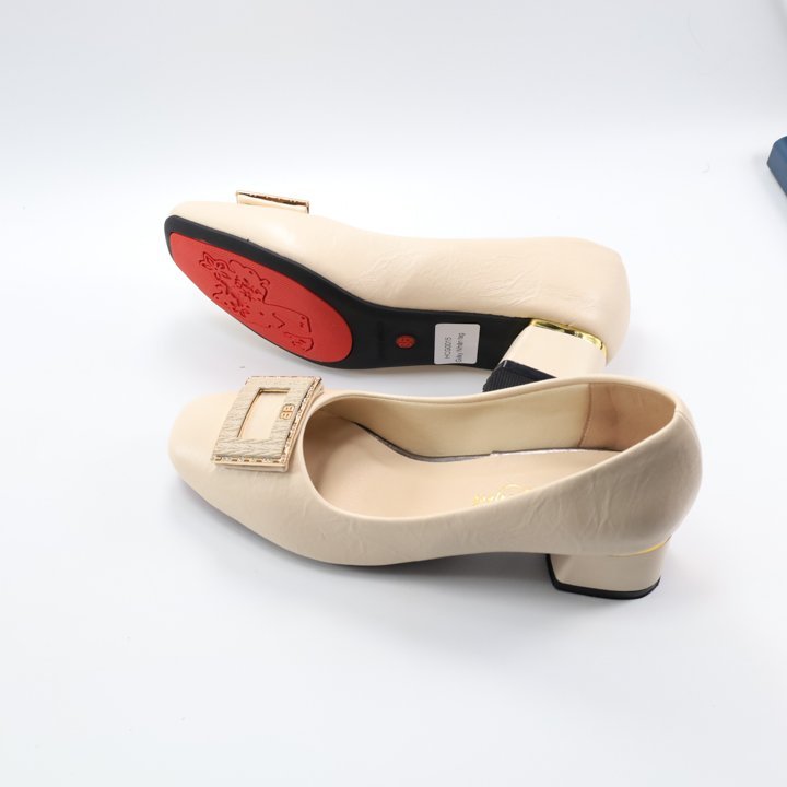 Giày Cao Gót  Da Nhăn,Êm Chân, Chính Hãng 2Tfashion Feet, Mũi Tròn Tag Đá, Gót Vuông 5 Phân -HCG0015