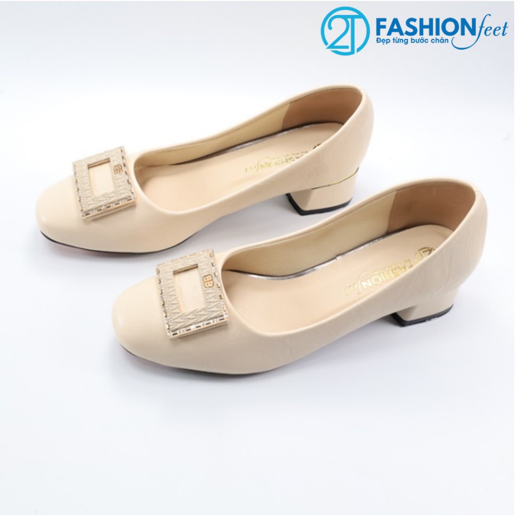 Giày Cao Gót  Da Nhăn,Êm Chân, Chính Hãng 2Tfashion Feet, Mũi Tròn Tag Đá, Gót Vuông 5 Phân -HCG0015
