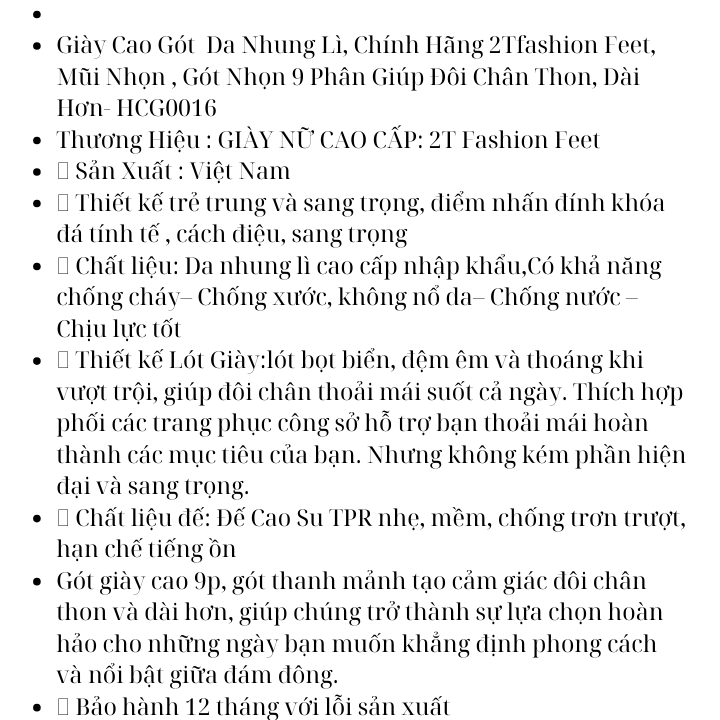 Giày Cao Gót  Da Nhung Lì, Chính Hãng 2Tfashion Feet, Mũi Nhọn , Gót Nhọn 9 Phân Giúp Đôi Chân Thon, Dài Hơn- HCG0016