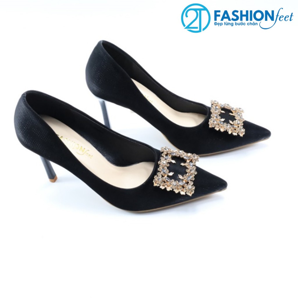 Giày Cao Gót  Da Nhung Lì, Chính Hãng 2Tfashion Feet, Mũi Nhọn , Gót Nhọn 9 Phân Giúp Đôi Chân Thon, Dài Hơn- HCG0016