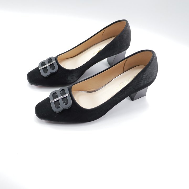Giày Cao Gót Da Nhung Lì Gắn Mác Chính Hãng 2Tfashion Feet, Mũi Vuông Sang Trọng,Thanh Lịch,Gót 5 Phân- HCG0018N