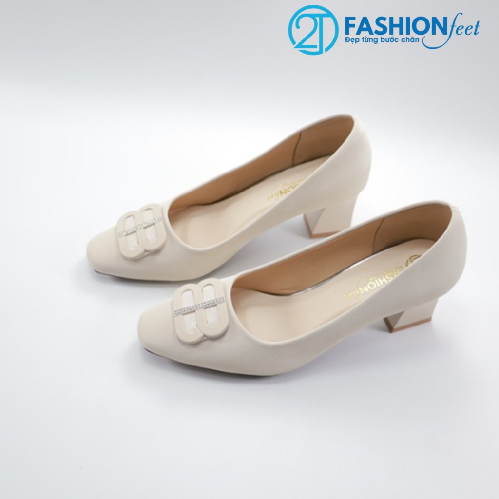 Giày Cao Gót Da Nhung Lì Gắn Mác Chính Hãng 2Tfashion Feet, Mũi Vuông Sang Trọng,Thanh Lịch,Gót 5 Phân- HCG0018N