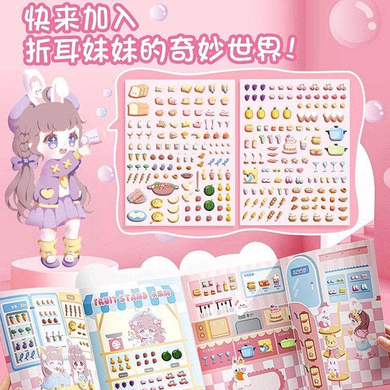 Miếng dán trang trí  sổ tay Hình cô gái tai Thỏ dễ thương cho bé gái-Happyfunny