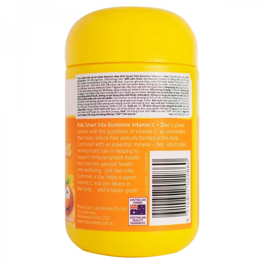 Kẹo Dẻo Vi Chất Nature's Way Kids Smart Vita Gummies Vitamin C+ZinC – Bổ sung kẽm và vitamin C tăng sức đề kháng cho trẻ