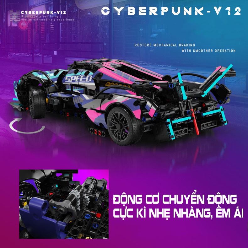 Đồ Chơi Lắp Ráp Kiểu Lego Mô Hình Siêu Xe Lamborghini V12 Vision Cyberpunk Lam Điều Khiển Từ Xa RC No.J2018 Với 1100+PCS