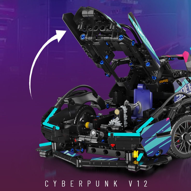 Đồ Chơi Lắp Ráp Kiểu Lego Mô Hình Siêu Xe Lamborghini V12 Vision Cyberpunk Lam Điều Khiển Từ Xa RC No.J2018 Với 1100+PCS