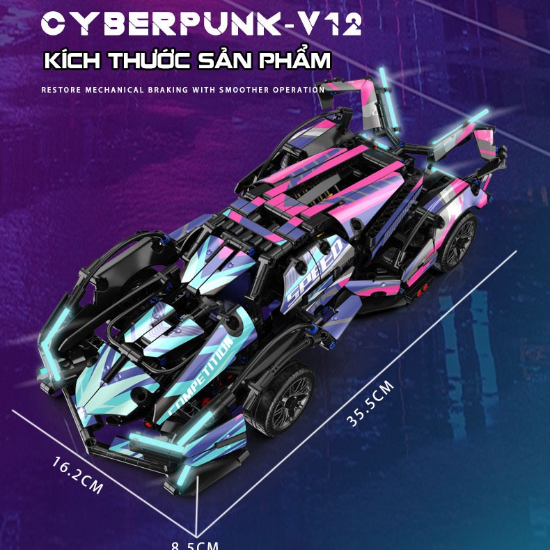 Đồ Chơi Lắp Ráp Kiểu Lego Mô Hình Siêu Xe Lamborghini V12 Vision Cyberpunk Lam Điều Khiển Từ Xa RC No.J2018 Với 1100+PCS