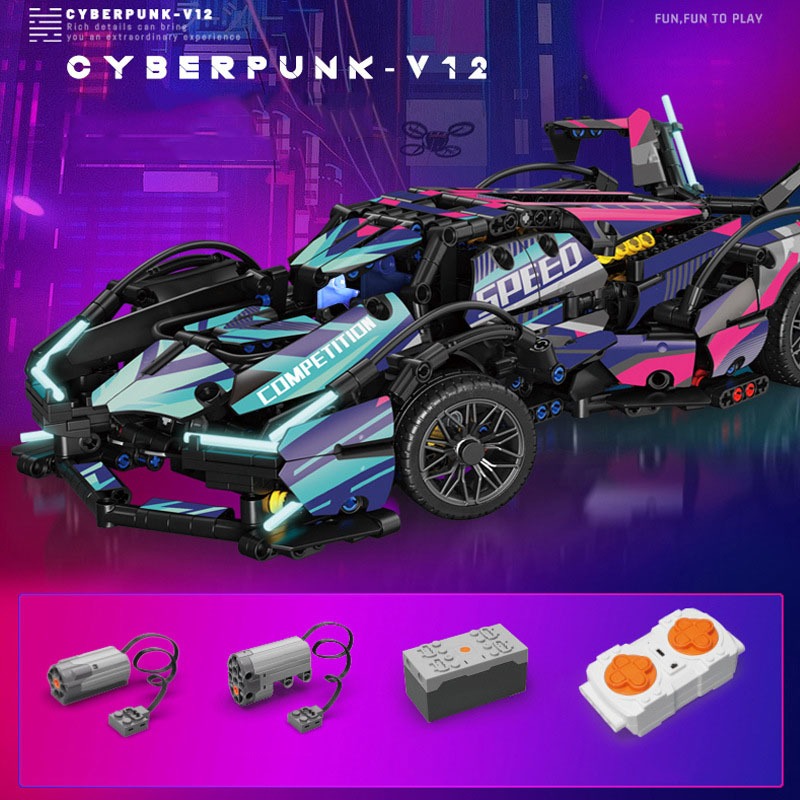 Đồ Chơi Lắp Ráp Kiểu Lego Mô Hình Siêu Xe Lamborghini V12 Vision Cyberpunk Lam Điều Khiển Từ Xa RC No.J2018 Với 1100+PCS