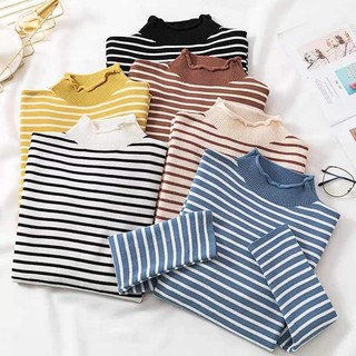 áo len kẻ cổ 3 phân chất len tăm siêu ấm