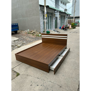 Giường gỗ, giường ngủ gỗ MDF 2 hộc kéo có kẻ sọc đầu giường ( freeship)