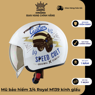 Mũ bảo hiểm 3/4 Royal M139 kính giấu, hàng chính hãng, nhiều màu