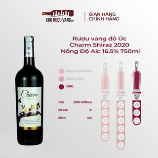 Rượu vang đỏ úc charm shiraz 2020 nồng độ alc 16.5% 750ml