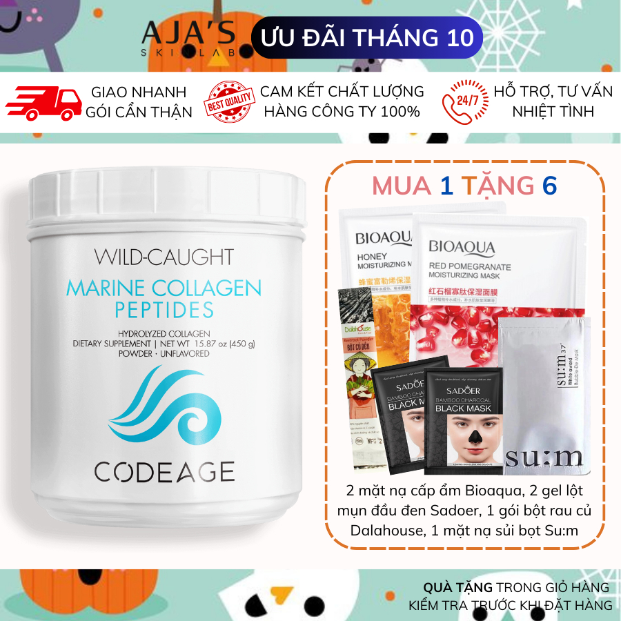 Bột collagen đẹp da Codeage Wild-Caught Marine Collagen Peptides thủy phân, chống lão hóa 450g - AJA'S SKINLAB