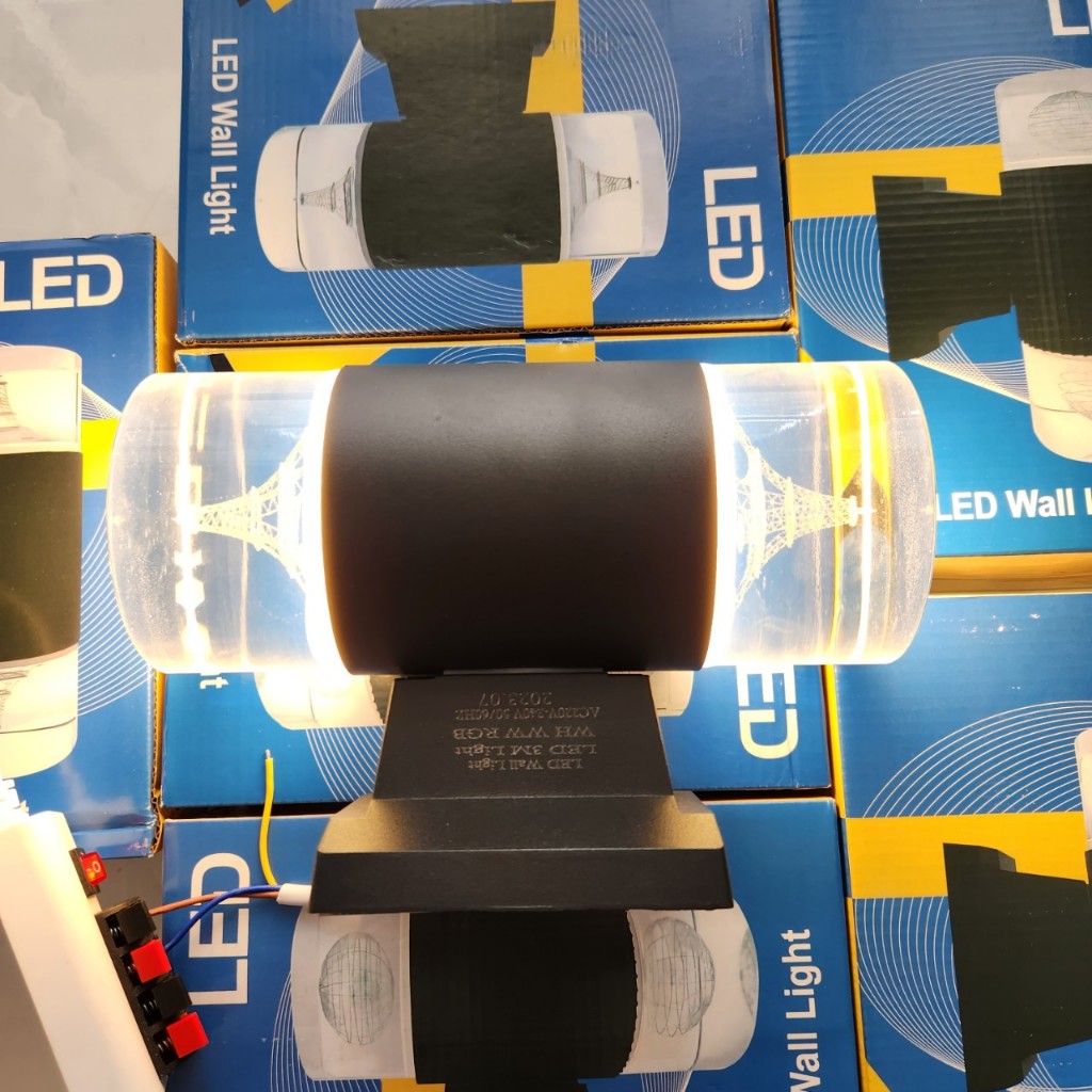 Đèn led trụ pha lê 2 đầu ngoài trời cao cấp, 3 chế độ màu