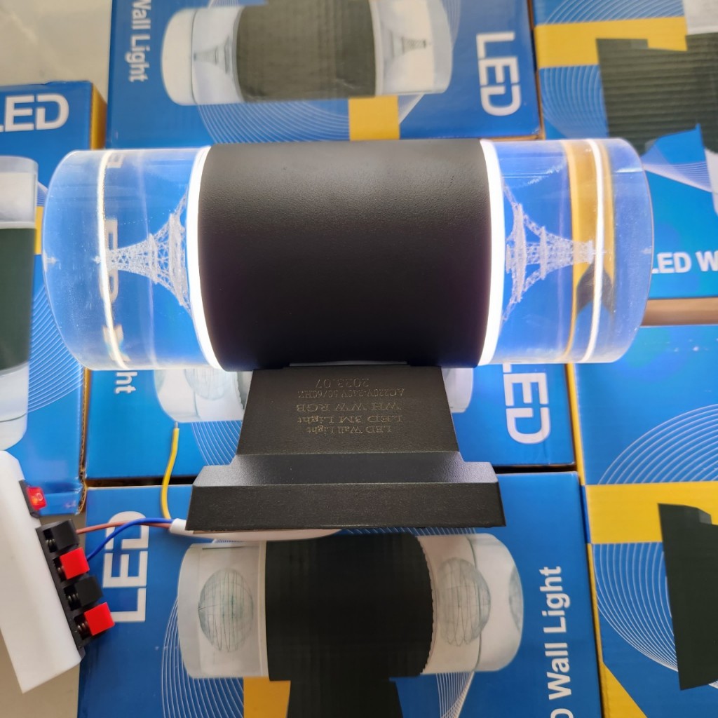 Đèn led trụ pha lê 2 đầu ngoài trời cao cấp, 3 chế độ màu