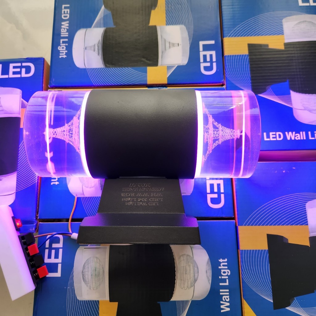 Đèn led trụ pha lê 2 đầu ngoài trời cao cấp, 3 chế độ màu