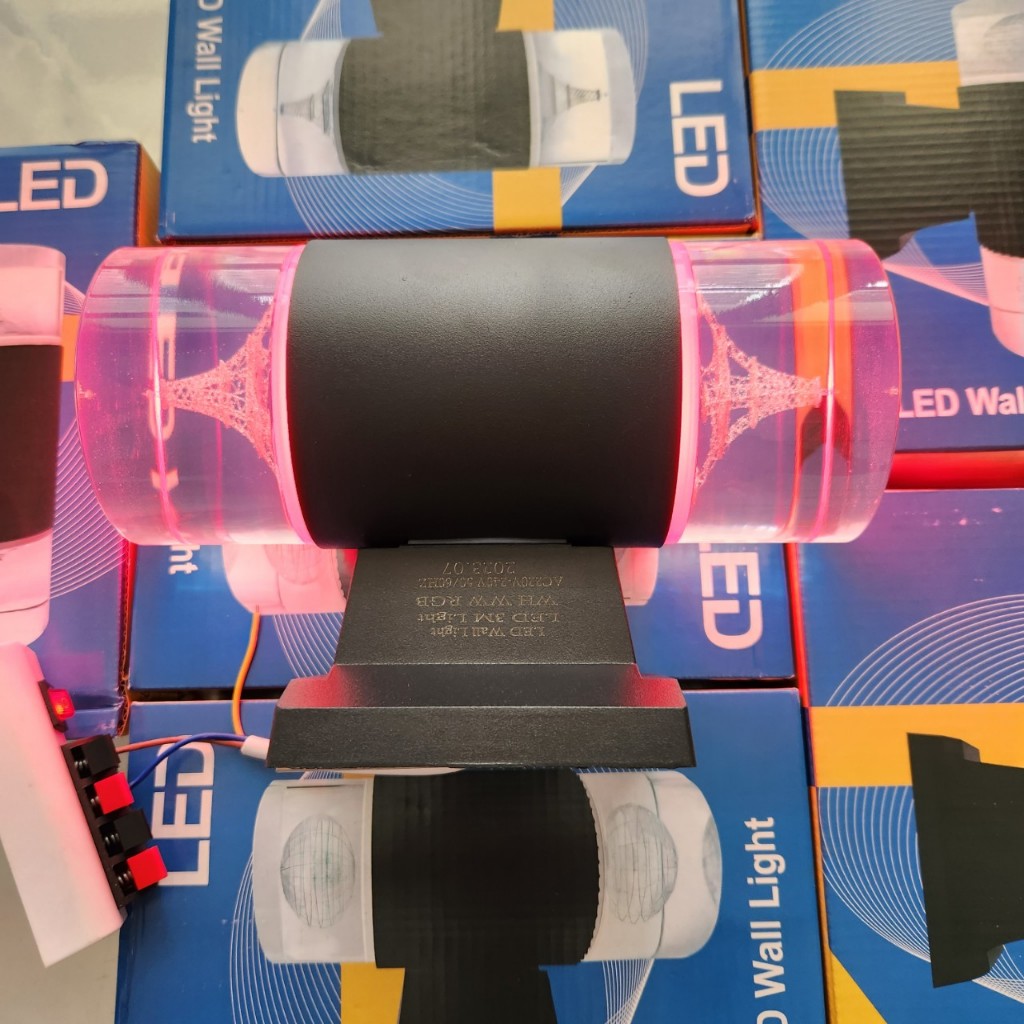 Đèn led trụ pha lê 2 đầu ngoài trời cao cấp, 3 chế độ màu