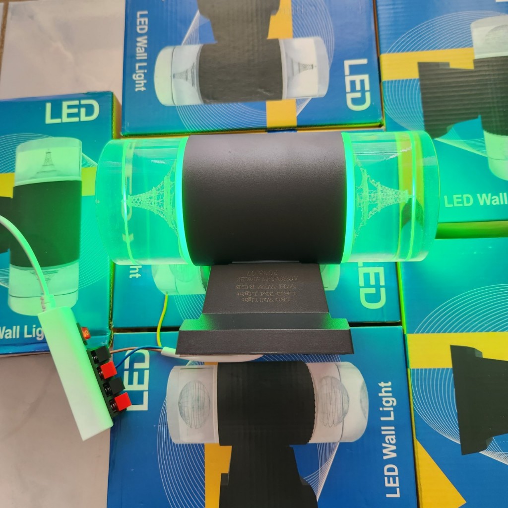 Đèn led trụ pha lê 2 đầu ngoài trời cao cấp, 3 chế độ màu