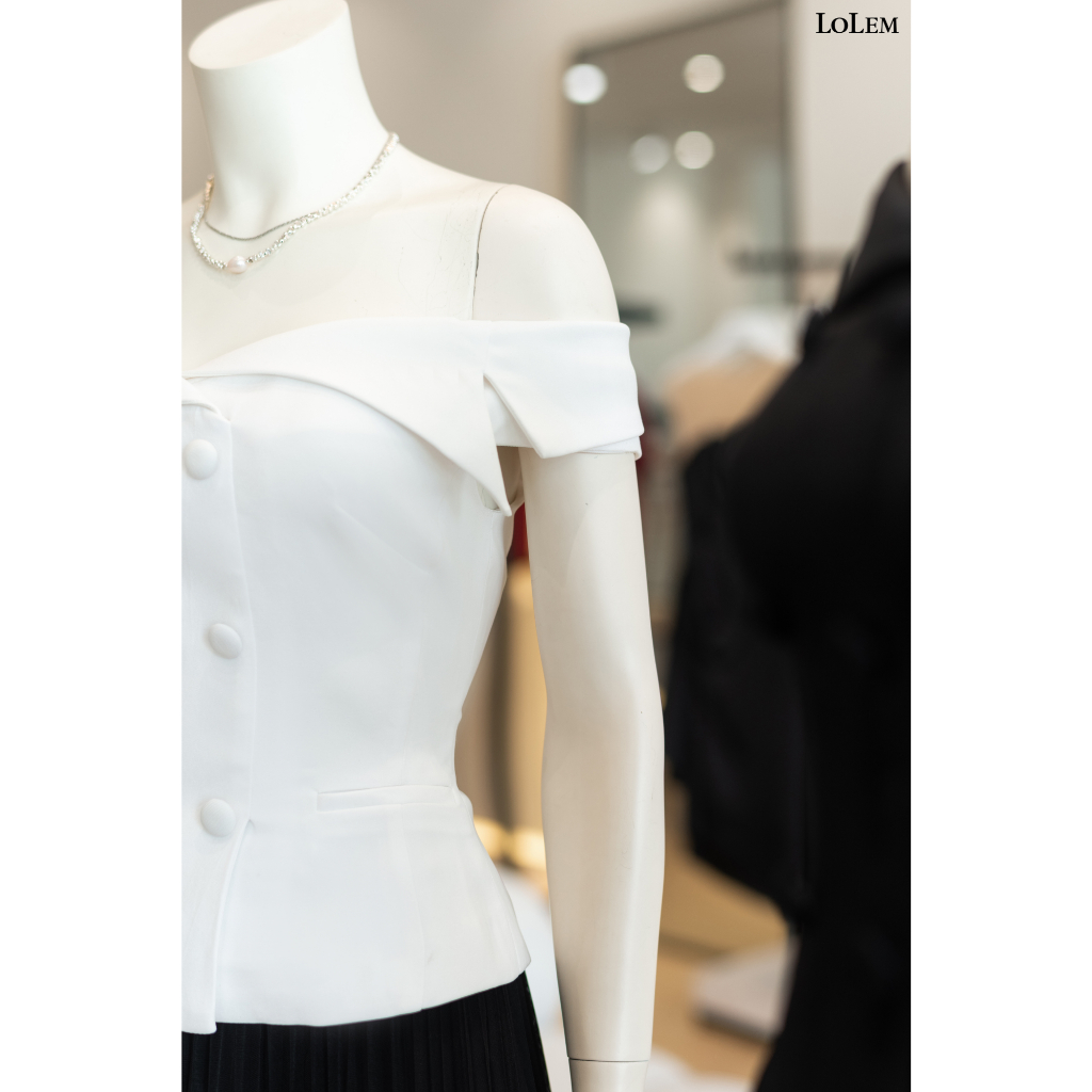 Áo peplum cổ vest LOLEM AK1379 tôn vòng eo vải chéo Ý sang trọng