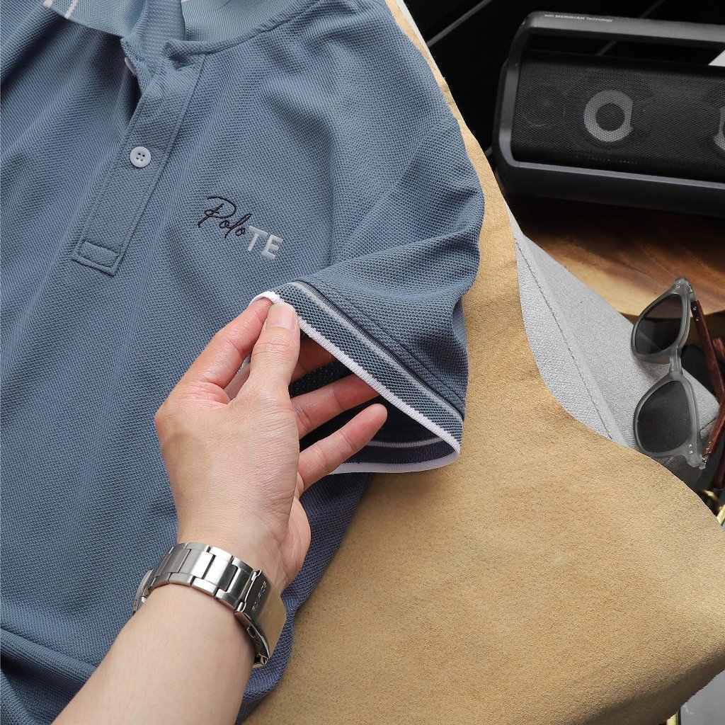 Áo thun Nam Polo TE Logo Thêu Thun Trơn Thanh Lịch Sang Trọng Thun cá sấu cotton lục giác Chất Mát Co giãn Tốt