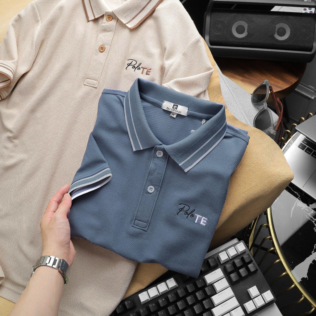 Áo thun Nam Polo TE Logo Thêu Thun Trơn Thanh Lịch Sang Trọng Thun cá sấu cotton lục giác Chất Mát Co giãn Tốt