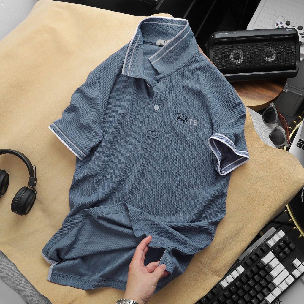 Áo thun Nam Polo TE Logo Thêu Thun Trơn Thanh Lịch Sang Trọng Thun cá sấu cotton lục giác Chất Mát Co giãn Tốt