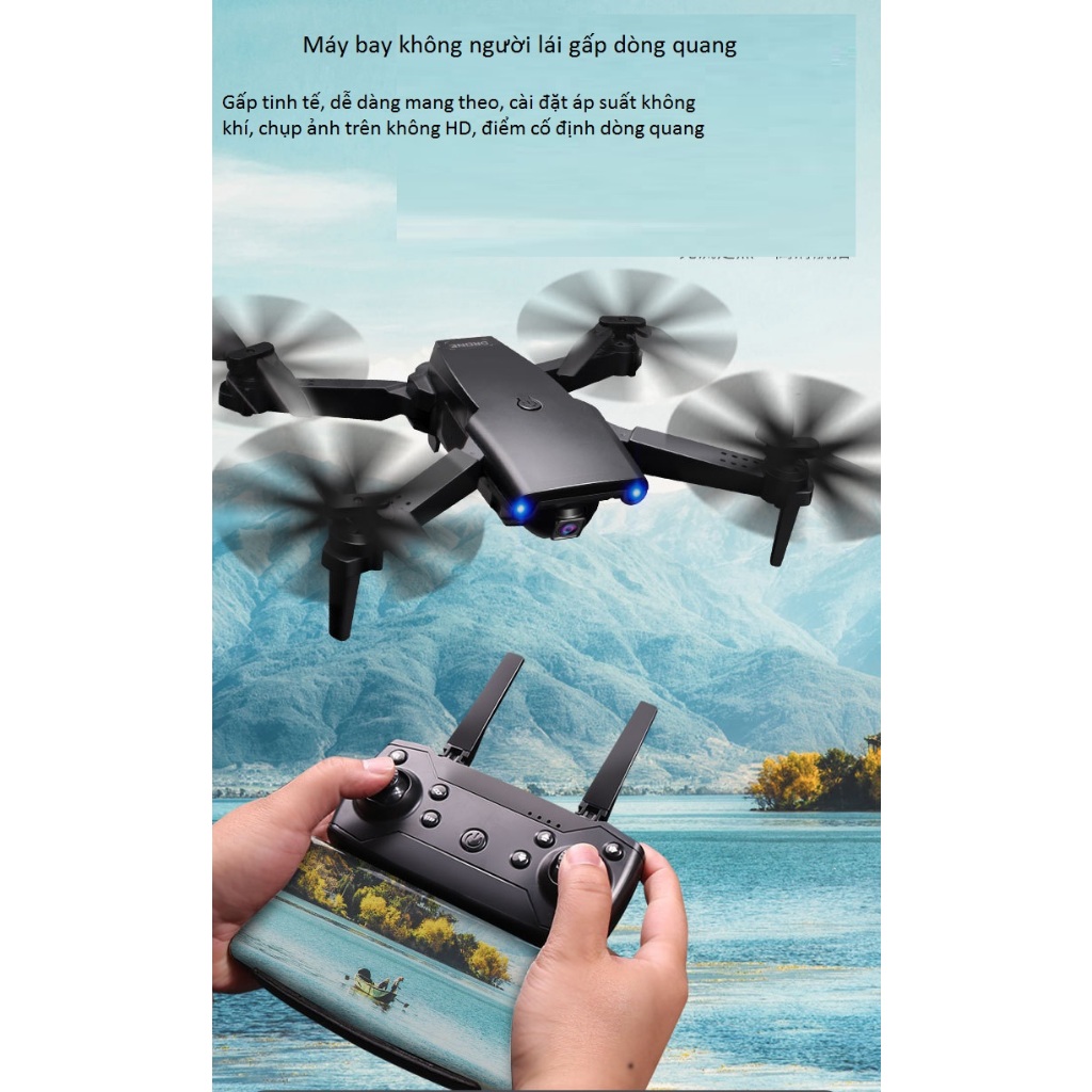 Flycam E88 2 Camera Tặng Kèm Pin Dự Phòng, Flycam Mini, Máy Bay điều Khiển Từ xa Cho Người Mới Tập Chơi, Lộn 360 Độ