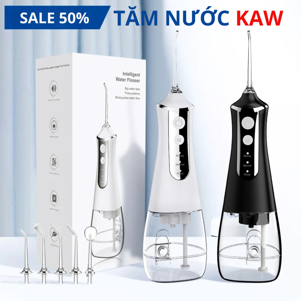 Máy Tăm Nước KAW Hàng Chính Gãng Fullbox Phụ Kiện Kèm 4 Đầu Tăm Khác Nhau Cho Mọi Loại Răng