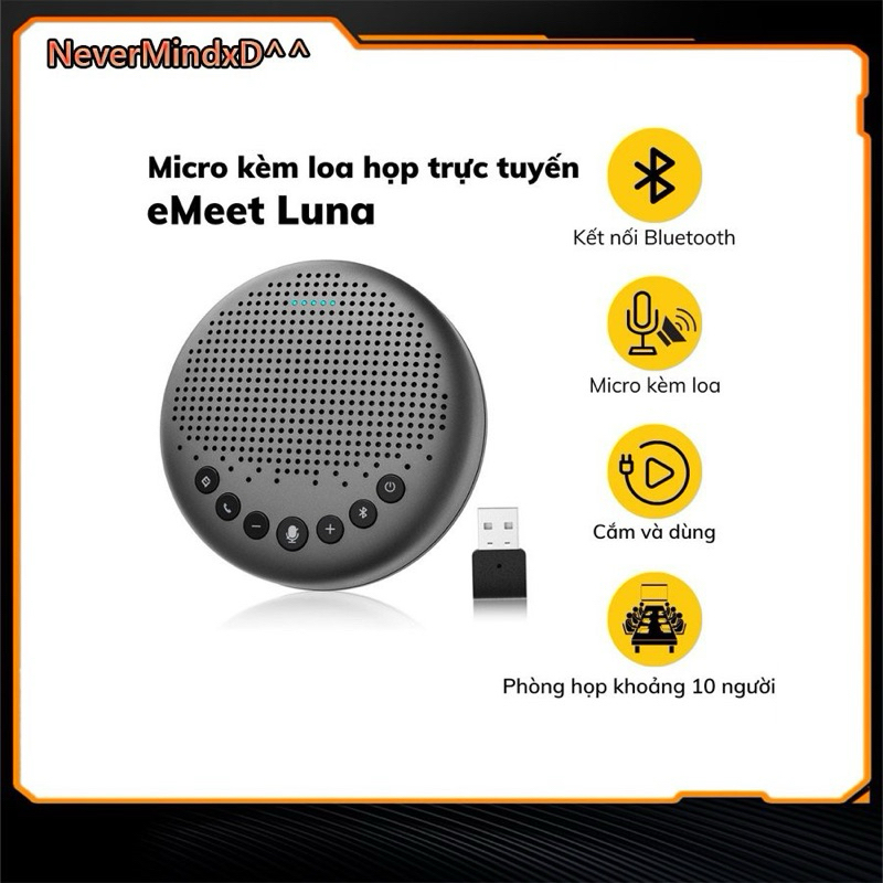 Loa hội nghị eMeet Luna | Micro AI lọc ồn, thu âm 360° | 4 mode kết nối