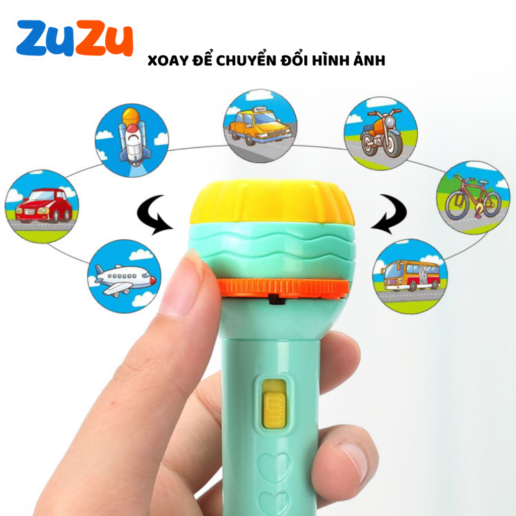 Đèn pin chiếu hình ZuZu full 80 hình động vật, giao thông, trái cây, đèn pin chiếu bóng nhiều chủ đề cho bé có hộp