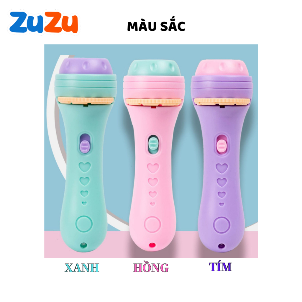 Đèn pin chiếu hình ZuZu full 80 hình động vật, giao thông, trái cây, đèn pin chiếu bóng nhiều chủ đề cho bé có hộp