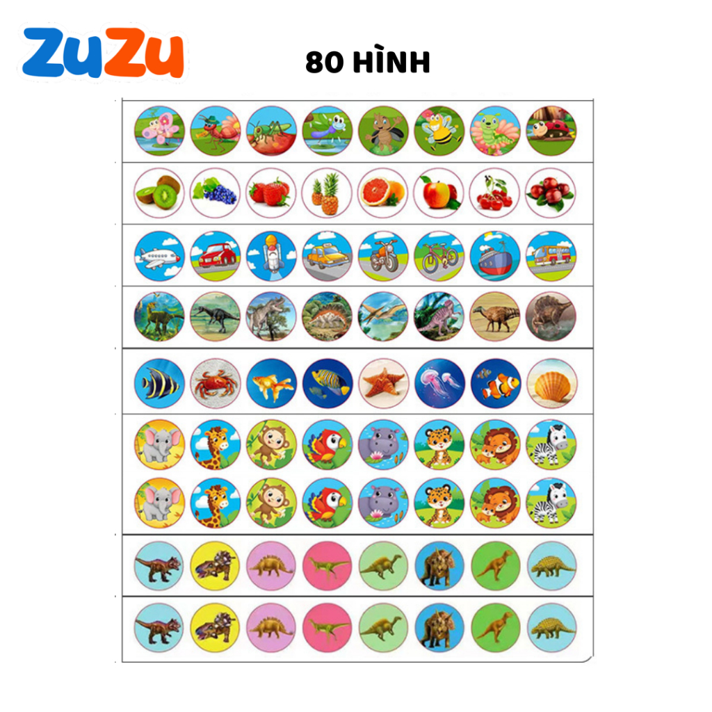 Đèn pin chiếu hình ZuZu full 80 hình động vật, giao thông, trái cây, đèn pin chiếu bóng nhiều chủ đề cho bé có hộp