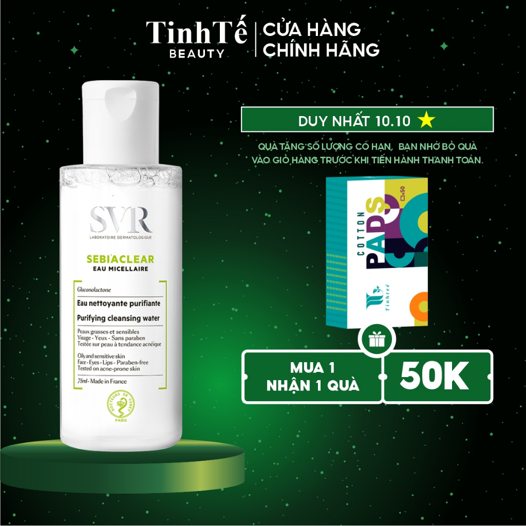 Nước làm sạch da tẩy trang và giúp loại bỏ dầu cho da SVR Sebiaclear Eau Micellaire 75ml