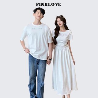 Đồ đôi nam nữ set couple áo nam đầm nữ mùa hè PINKLOVE màu trắng dáng dài dành cho cặp đôi P107
