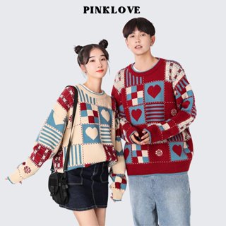 Áo len đôi nam nữ mùa đông PINKLOVE màu đỏ kem hoạ tiết trái tim chất len dày đẹp thời trang cặp đôi P067