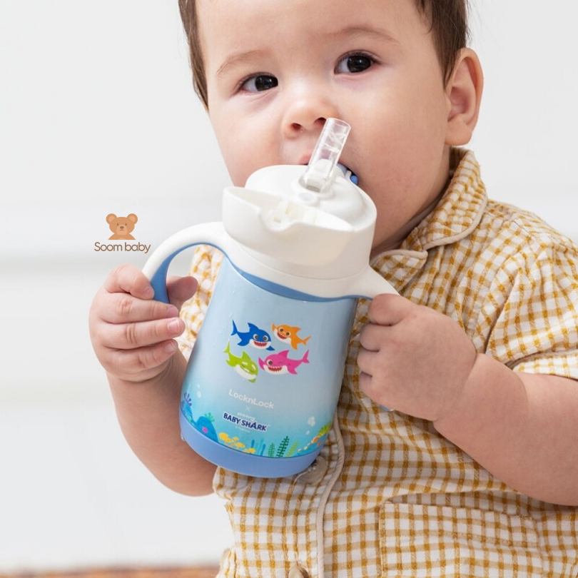 Bình uống nước giữ nhiệt Pinkfong x LocknLock cho bé 250ml có ống hút quả tạ