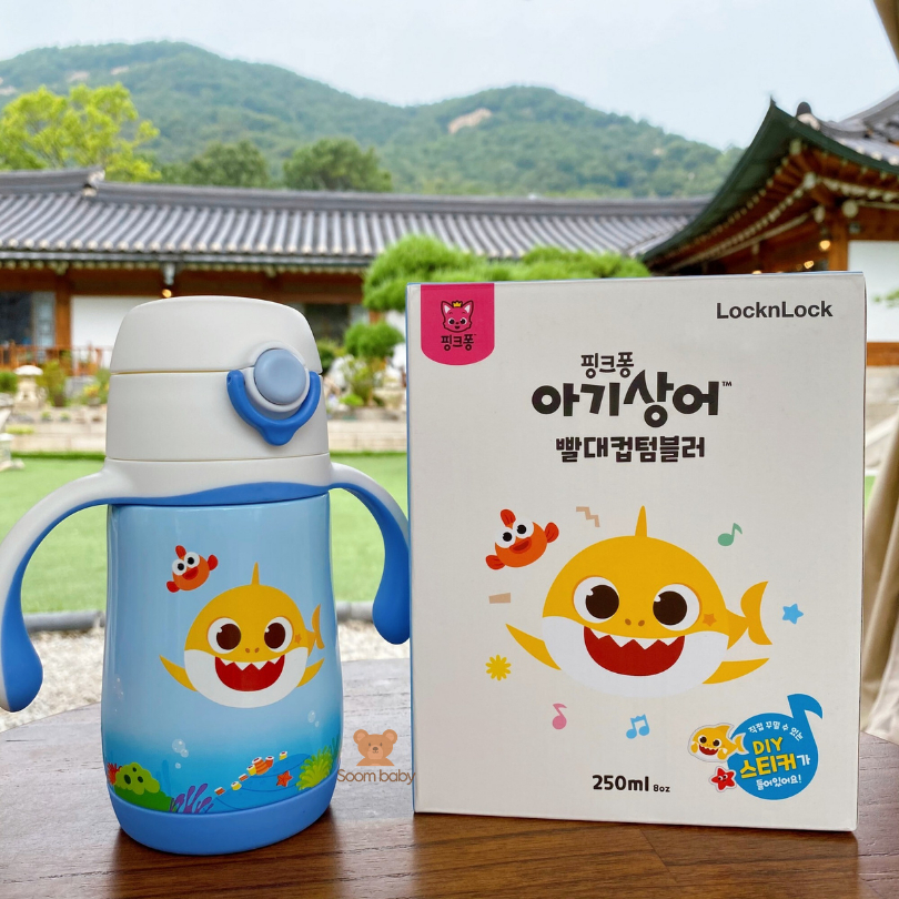 Bình uống nước giữ nhiệt Pinkfong x LocknLock cho bé 250ml có ống hút quả tạ
