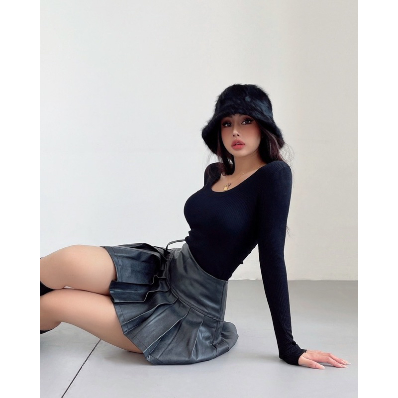 Order 15 ngày- Chân váy da xếp li #343