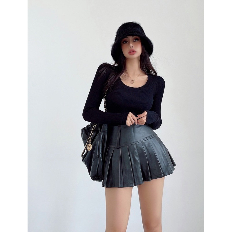 Order 15 ngày- Chân váy da xếp li #343