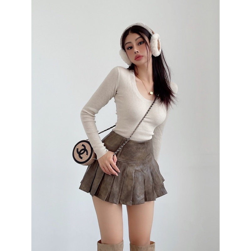 Order 15 ngày- Chân váy da xếp li #343