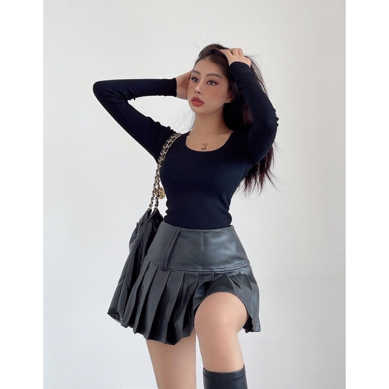 Order 15 ngày- Chân váy da xếp li #343