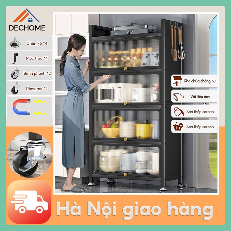 【Dày Lên】Kệ Nhà Bếp Kệ Để Đồ 5 Tầng 100cm Có Bánh Xe Chống Bụi Dung tích lớn