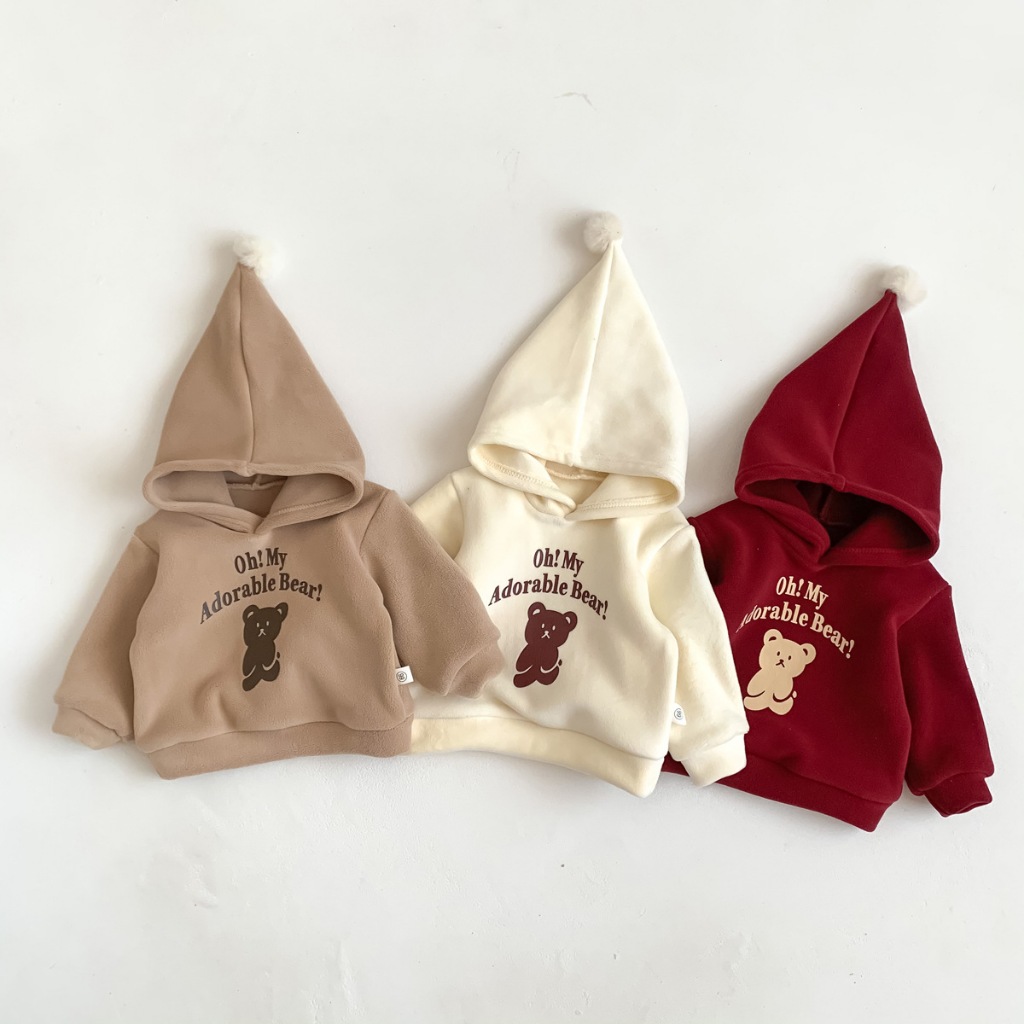 Set Bộ Quần Áo Mùa Thu Đông Cho Bé Trai Bé Gái Chất Liệu Nỉ Nhung Lông 2 Mặt Dày Dặn Hình Gấu Trẻ Em Dễ Thương