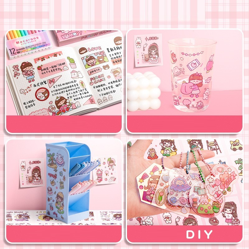 Hộp 100 Tấm Sticker Cute Trang Trí Dán Tập Vở, Bình Nước, Bút Nước...