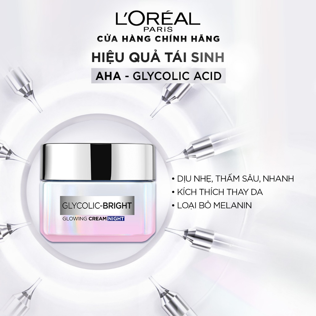 Kem đêm dưỡng sáng mờ thâm nám L'Oreal Paris Glycolic  Bright 50ml