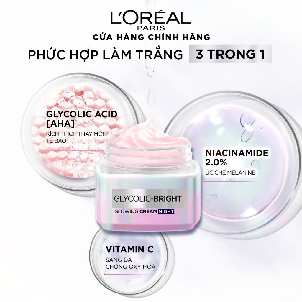 Kem đêm dưỡng sáng mờ thâm nám L'Oreal Paris Glycolic  Bright 50ml