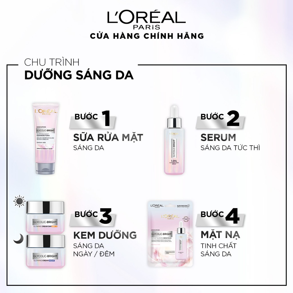 Kem đêm dưỡng sáng mờ thâm nám L'Oreal Paris Glycolic  Bright 50ml