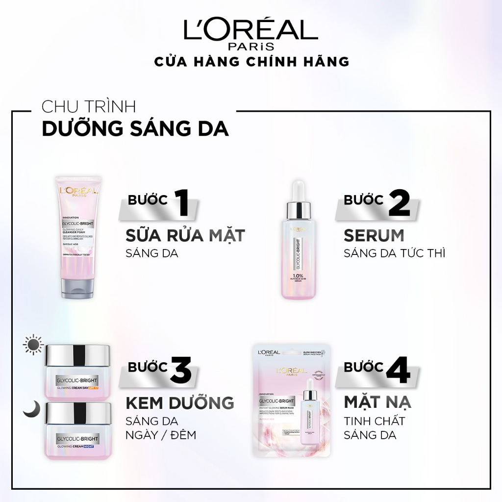 Kem đêm dưỡng sáng mờ thâm nám L'Oreal Paris Glycolic (AHA) Bright 50ml