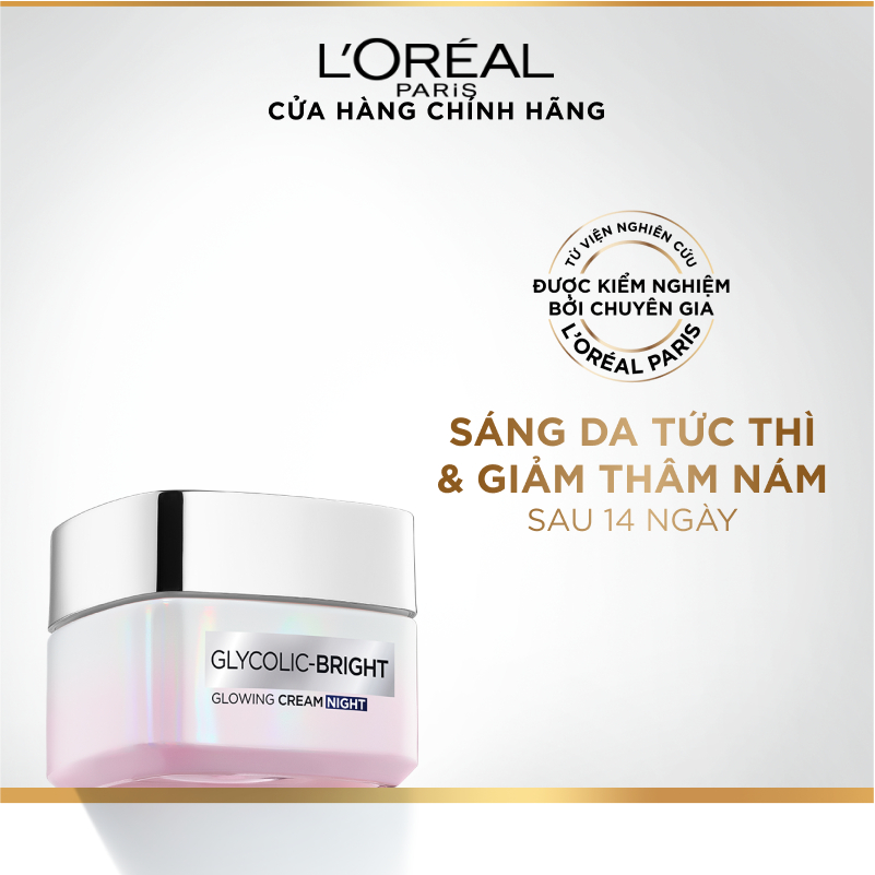 Kem đêm dưỡng sáng mờ thâm nám L'Oreal Paris Glycolic  Bright 50ml